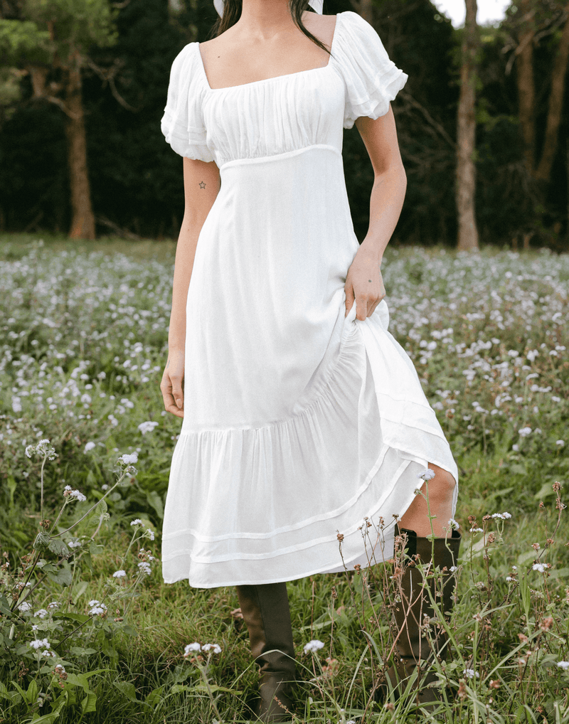 Pisces Midi Dress - White Short Sleeve ...